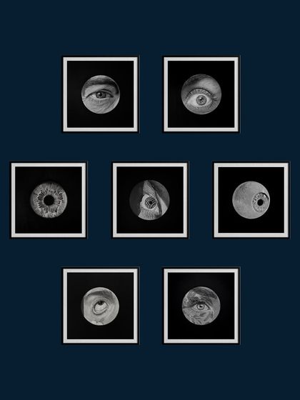 The complete eye series from my 30-day challenge, framed and arranged on a wall. They create a powerful impact when viewed together as a collection.