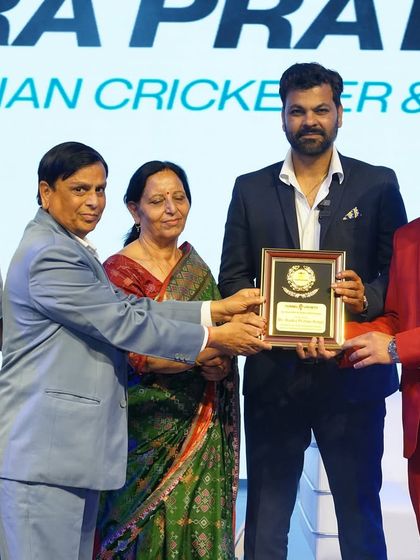 Another cherished memory from FGS, with my parents honoring former Indian cricketer R.P. Singh on stage.