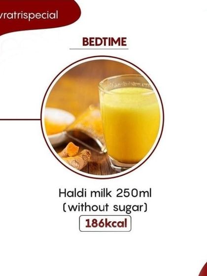 A glass of warm haldi milk (turmeric milk) without sugar before bedtime is a great way to boost immunity and promote restful sleep during Navratri.