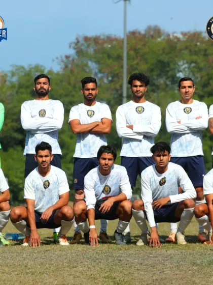 The team lines up before a big game. This photo shows the focus and unity of our squad, ready to leave everything on the pitch.