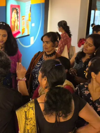 A moment of connection and dialogue during a collaborative event with the Aravani Art Project. We believe in building bridges and standing in solidarity with other artist-activist communities.
