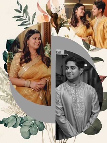 A stylish collage from Arpit and Akanksha's Roka. I combined color and monochrome portraits to tell a small story, showing both their individual personalities and their connection as a couple.