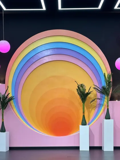 This is one of our most popular ready-to-shoot sets. The pastel rainbow arch with hanging pink orb lights creates a fun, poppy, and trendy vibe perfect for music videos, brand campaigns, and viral Reels. It’s a set that guarantees your content will stand out.