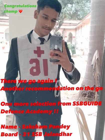 And we go again. One more selection from our academy. Congratulations to Saksham Pandey on getting recommended from 31 SSB Jalandhar.