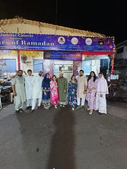 A beautiful family enjoying the festive lights and atmosphere outside our food festival. We love being a place where families can come and make wonderful Ramadan memories together.