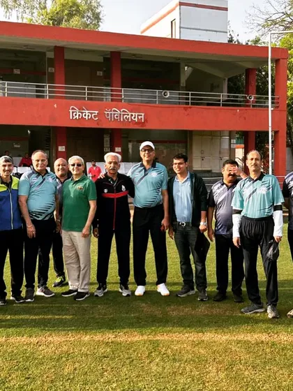 The team gathered in front of the cricket pavilion. A Sunday morning spent playing cricket is a Sunday well spent.