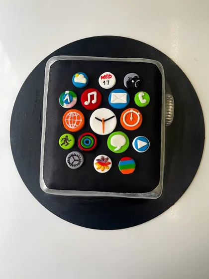 Time for cake! I recreated an Apple Watch in cake form, with each app icon individually cut and placed by hand.