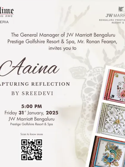 Another invitation for the 'Aaina' exhibition, this time hosted at the luxurious JW Marriott Prestige Golfshire Resort & Spa.