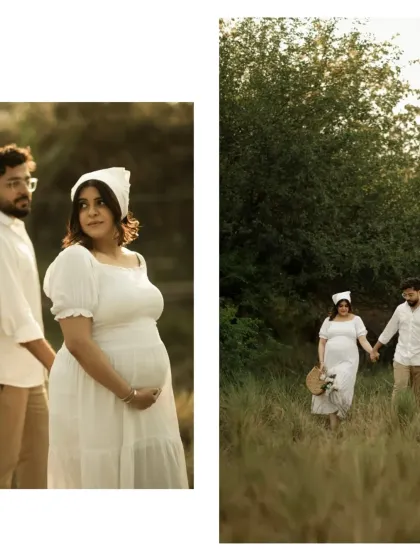 A series of candid moments, showing the couple walking and interacting naturally in a beautiful outdoor setting. This collage highlights the unposed, authentic style of our photography.