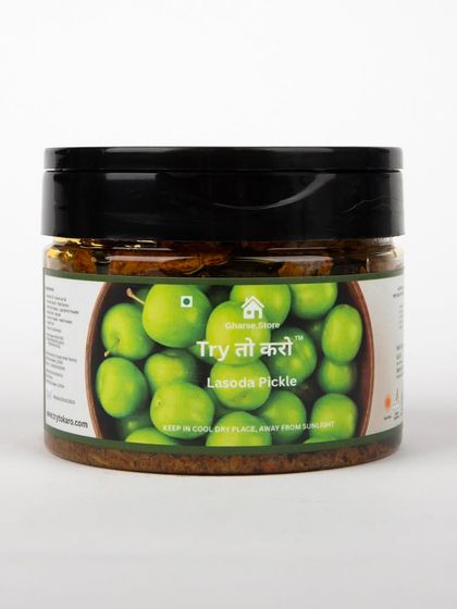 A jar of Lasoda Pickle on a white background.