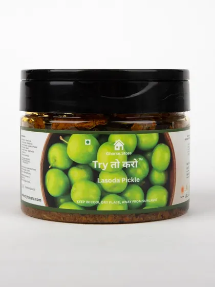 A jar of Lasoda Pickle on a white background.