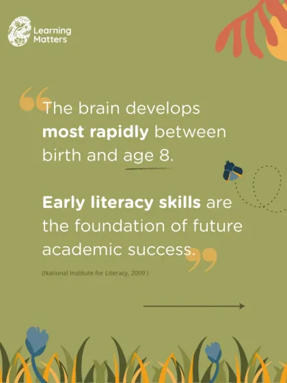A child's brain develops most rapidly between birth and age eight, making early literacy skills the foundation of future academic success. Our programs nurture these skills through meaningful, multisensory experiences that build a lifelong love of language.