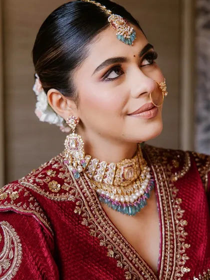 A close-up of the royal wedding look. Notice the soft, upward-swept eye makeup that lifts and defines the eyes.