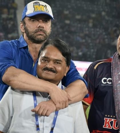 A candid moment with actor Bobby Deol at the Celebrity Cricket League. It was a pleasure to host the teams and be part of the excitement.