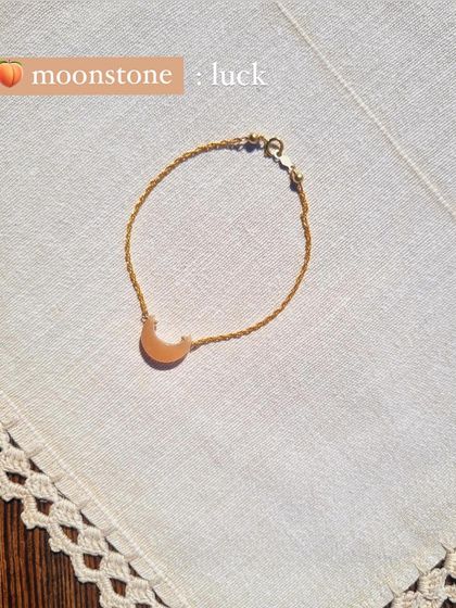 Another shot of the Peach Moonstone Luna bracelet, a perfect talisman for luck.