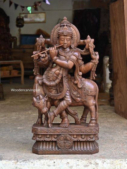 A side-angle view of the 36-inch Venugopal Krishna, showing the depth and three-dimensional quality of the sculpture.