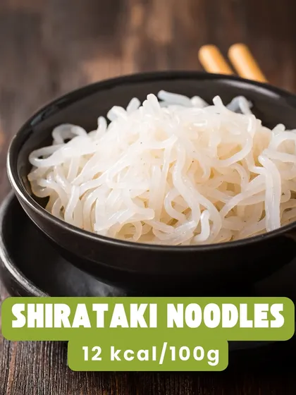 Shirataki noodles are an amazing low-calorie option, with only 12 kcal per 100g. They are a great substitute for traditional noodles in any dish.