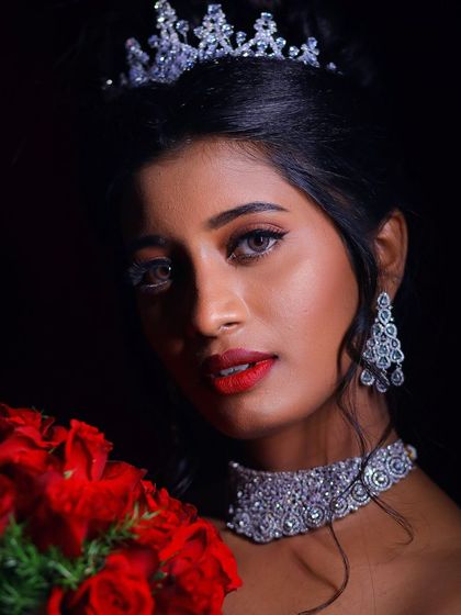 A beautiful Christian bridal look created with our diamond-look choker, earrings, and a tiara. This shows the versatility of my collection for different types of weddings.