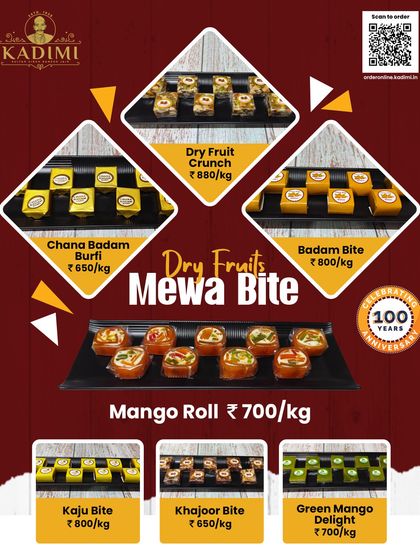 A collage of our popular Dry Fruits Mewa Bites. From Dry Fruit Crunch to Green Mango Delight, there's a perfect bite for everyone.
