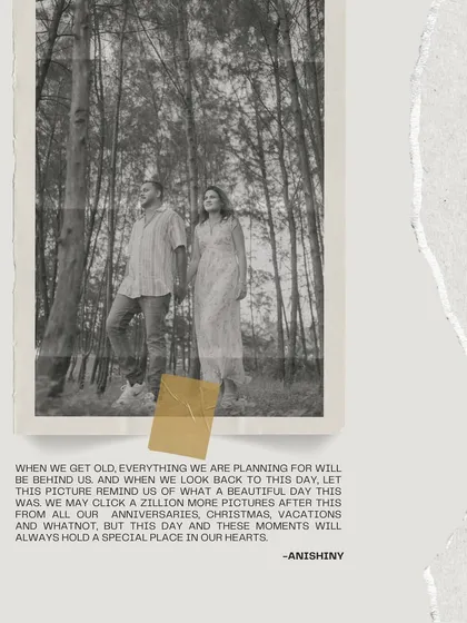 A vintage-style edit of a photo from their shoot in the woods. The quote adds a personal, heartfelt touch, turning the photo into a cherished memory.