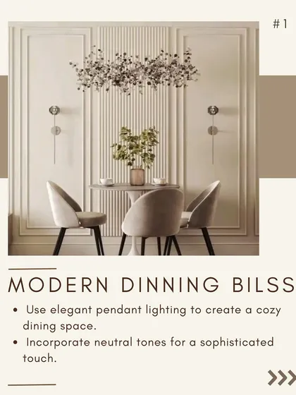This modern dining setup, ideal for an upscale cafe, demonstrates my approach to creating elegant spaces. I combined neutral-toned seating with a stunning floral pendant light and subtle wall paneling to craft a cozy yet sophisticated ambiance.