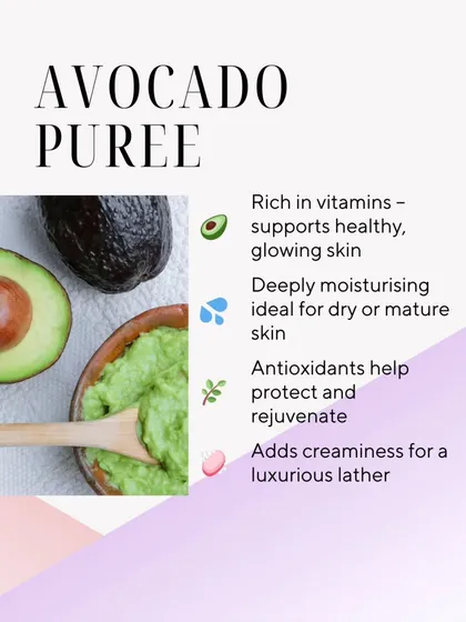 Avocado Puree is rich in vitamins that support healthy, glowing skin. It's deeply moisturizing, making it ideal for dry or mature skin, and adds a luxurious creaminess to soap.