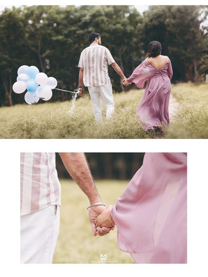 Focusing on the connection, from a wide view to a close-up of holding hands. This pairing of images tells a story of partnership and support.