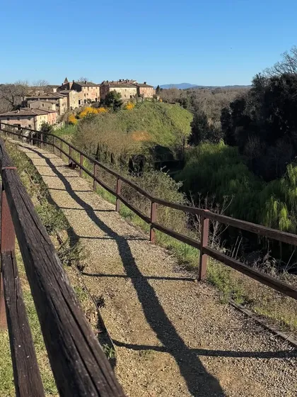 The scenic path at Il Borro, a historic estate in Tuscany, Italy. This was the location for a magical multi-day wedding, surrounded by vineyards and rolling hills.