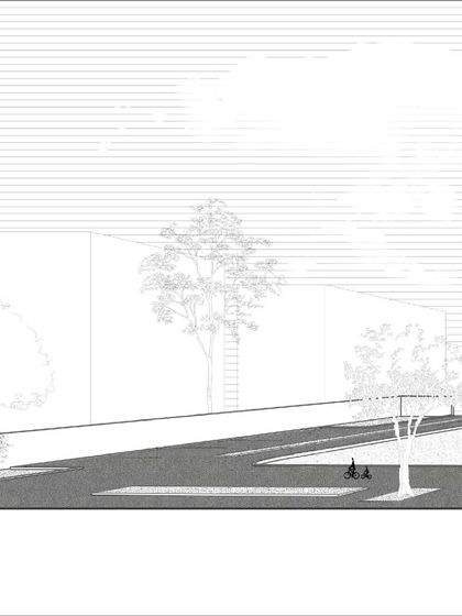 A partial section of the Brilliant National School, detailing the relationship between the classrooms and the outdoor spaces.