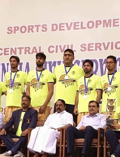 The Income Tax and Civil Services team on the podium after winning second place at the All India Civil Services Basketball Tournament in Chennai. Consistent performance at the national level is a testament to our rigorous training and dedication.