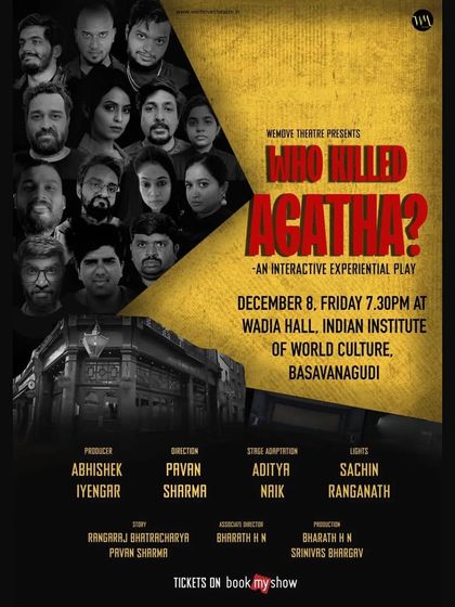 The full cast poster for our show at Wadia Hall, Basavanagudi. So many faces, so many secrets. Who can you trust?