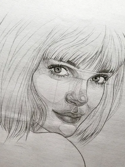 An A3 size graphite sketch of a girl's face. This was a quick 2-hour study focusing on the cross-hatching technique to create shadows and form.