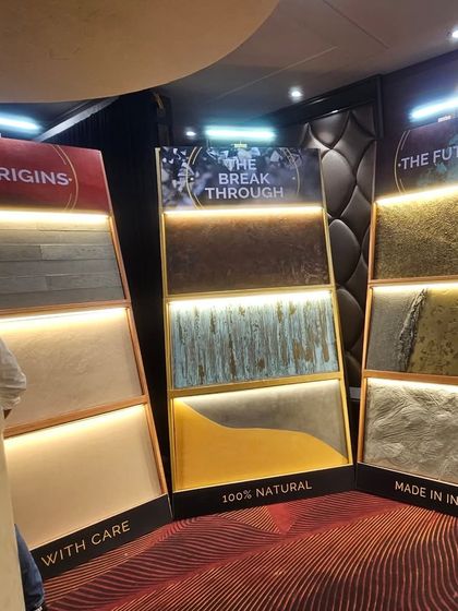 A wide view of the new Arrcoat collections. Each panel is 100% natural and made in India, offering sustainable and artistic solutions for your walls.
