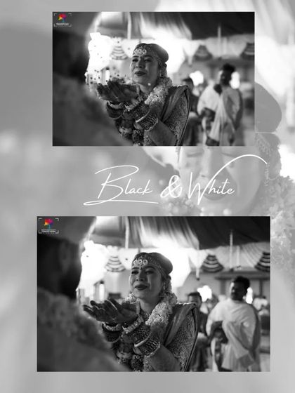 A powerful black and white diptych of the bride during an emotional moment in the ceremony. Monochrome often enhances the raw emotion of such moments.