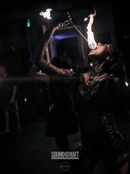Another angle of our fire eating performance, showing the artist's complete control over the flame. This is a key element of our high-intensity fire shows.