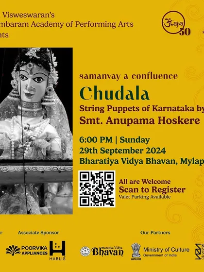 Another poster for our "Chudala" performance in Chennai, highlighting the traditional string puppets of Karnataka.