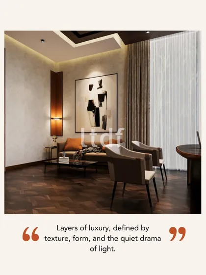 "Layers of luxury, defined by texture, form, and the quiet drama of light." We believe the most powerful designs do not speak loudly; they simply stay with you. This space layers rich textures and clean geometry to create a sense of calm and clarity.