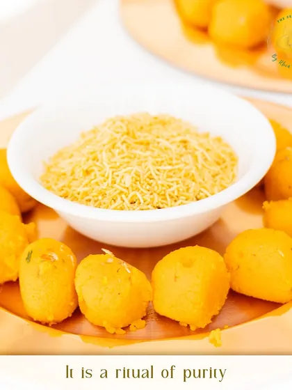 Traditional sweets served during the Haldi ceremony. We believe that food is an integral part of the celebration and cultural experience.