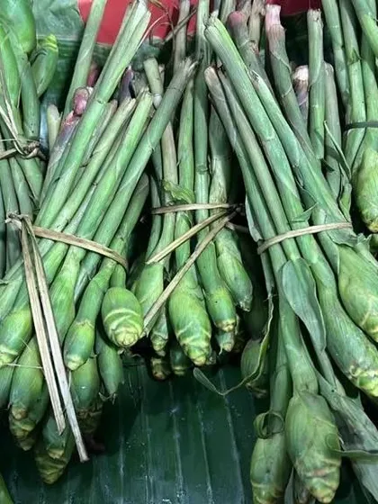 Bundles of ginger flower buds, ready for use. This is a key ingredient in dishes like the Manipuri Singju salad.