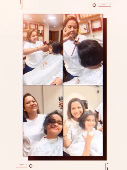 Another Children's Day collage showing the fun and smiles during kids' haircuts at our salon.
