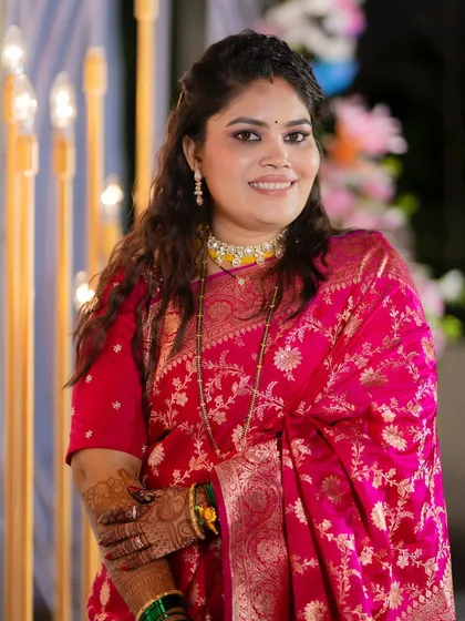 The complete look, showing how the soft glam makeup and hairstyle work together to create a stunning and cohesive bridal style.