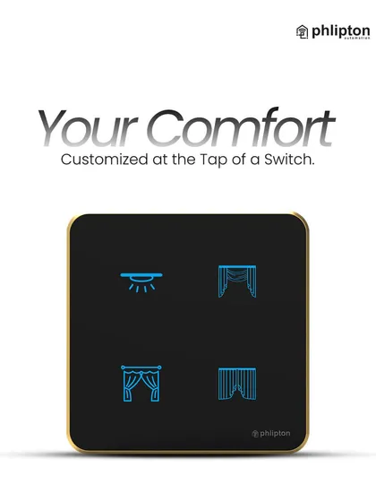 Your comfort can be customized at the tap of a switch. This four-icon panel provides simple, direct control over your lights and two different sets of curtains, such as sheer and blackout.