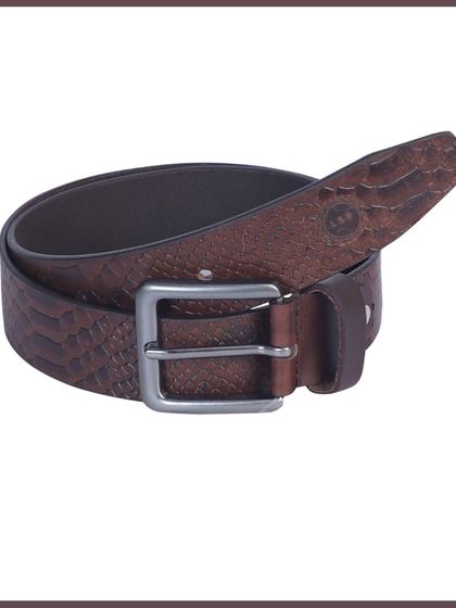 A creative angle showing the belt's texture and branding detail.