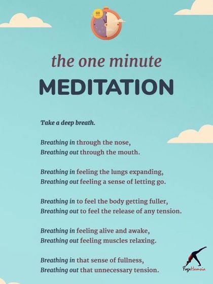 Even one minute can make a difference. This graphic offers a simple one-minute meditation script focused on mindful breathing to help you release tension and reset your nervous system anytime, anywhere.