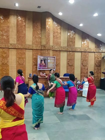 A wider view of the workshop hall in Guwahati, where I guided students through various dance sequences. Teaching in different cities allows me to share the art form with a broader community.
