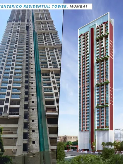 A comparison of the render and construction progress for Project Centrico. This shows the architectural vision for the 42-level high-rise becoming a reality, shaping the city's skyline.