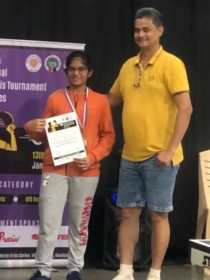 Sai Mulik receiving her silver medal for the U-15 girls category at the PTKS-TSTTA Promotional Tournament. We encourage our players to participate in various tournaments to gain experience.
