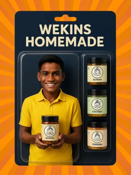 Our products are packed with homemade goodness. This toy-style packaging showcases our Achaar, Chutney, and Murabba.