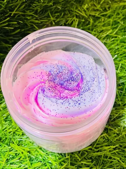 Experience the luxurious, creamy texture of my handmade whipped soaps. This one is a beautiful mermaid-themed swirl, designed to be foamy, moisturizing, and a true treat for your skin during a bath or shower.