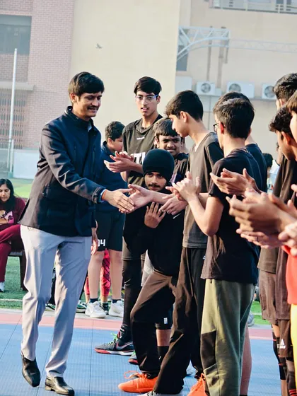 Mr. Mohit Bhandari greeting our players. Moments like these, where our students get to interact with legends of the game, are incredibly motivational.